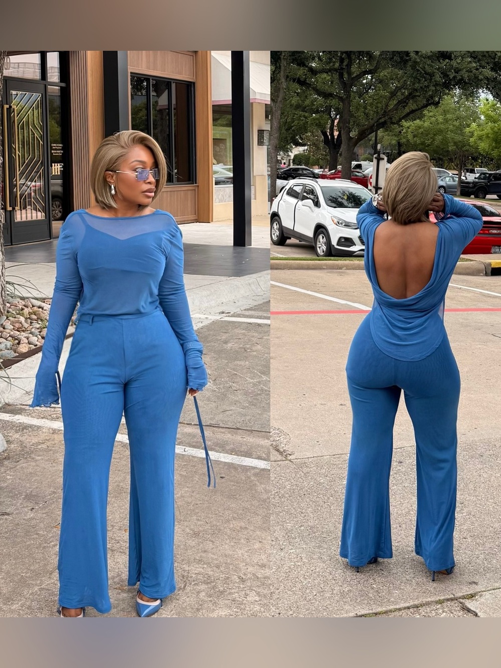 Open-Back Blue Jumpsuit for Women